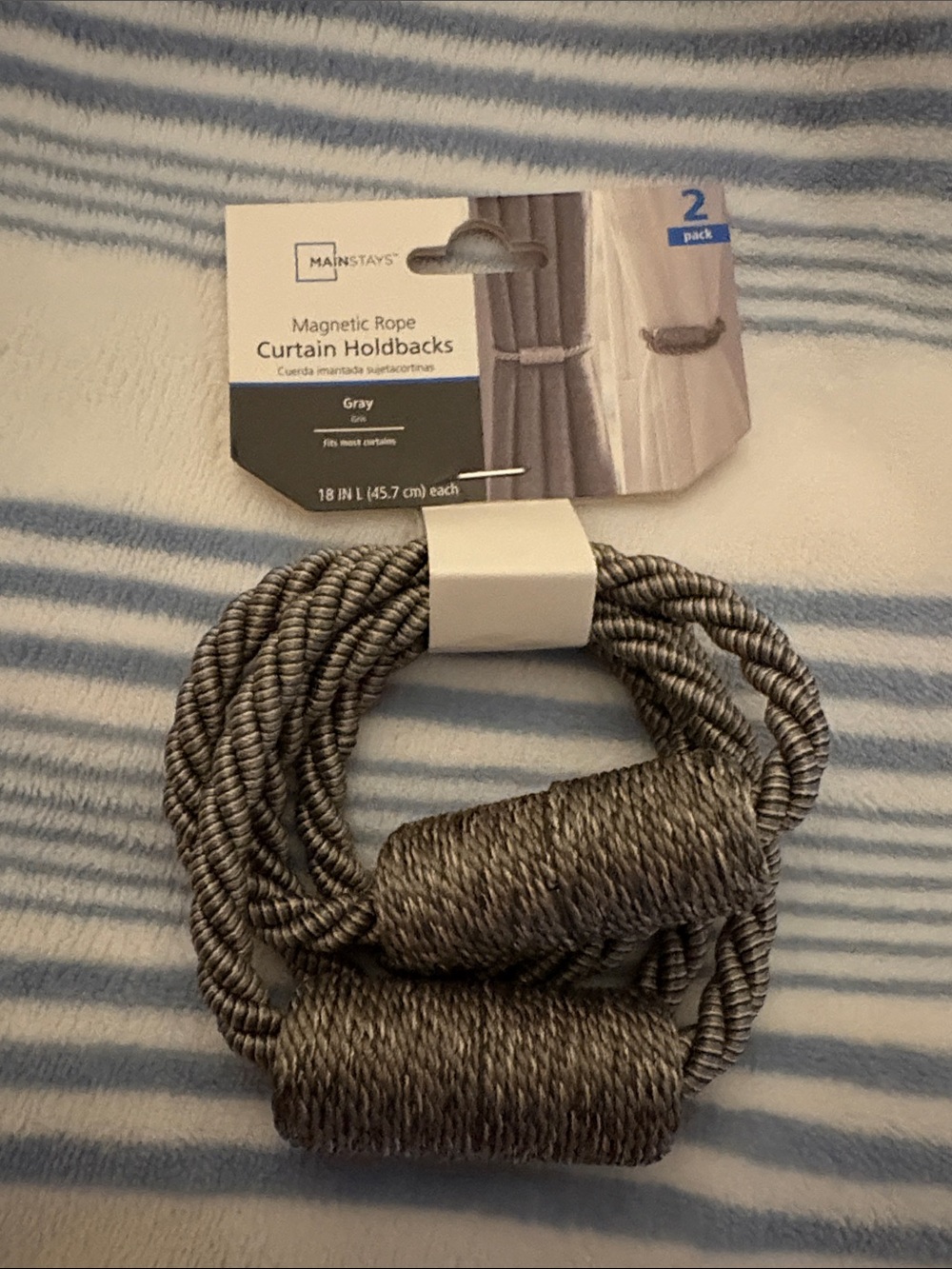 Mainstays Gray Twisted Rope Magnetic Curtain Holdbacks - 2 Pack